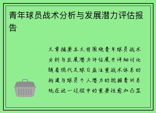 青年球员战术分析与发展潜力评估报告 青年球员战术分析与发展潜力评估报告